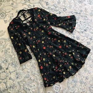 Short Floral Boho Little Black Dress